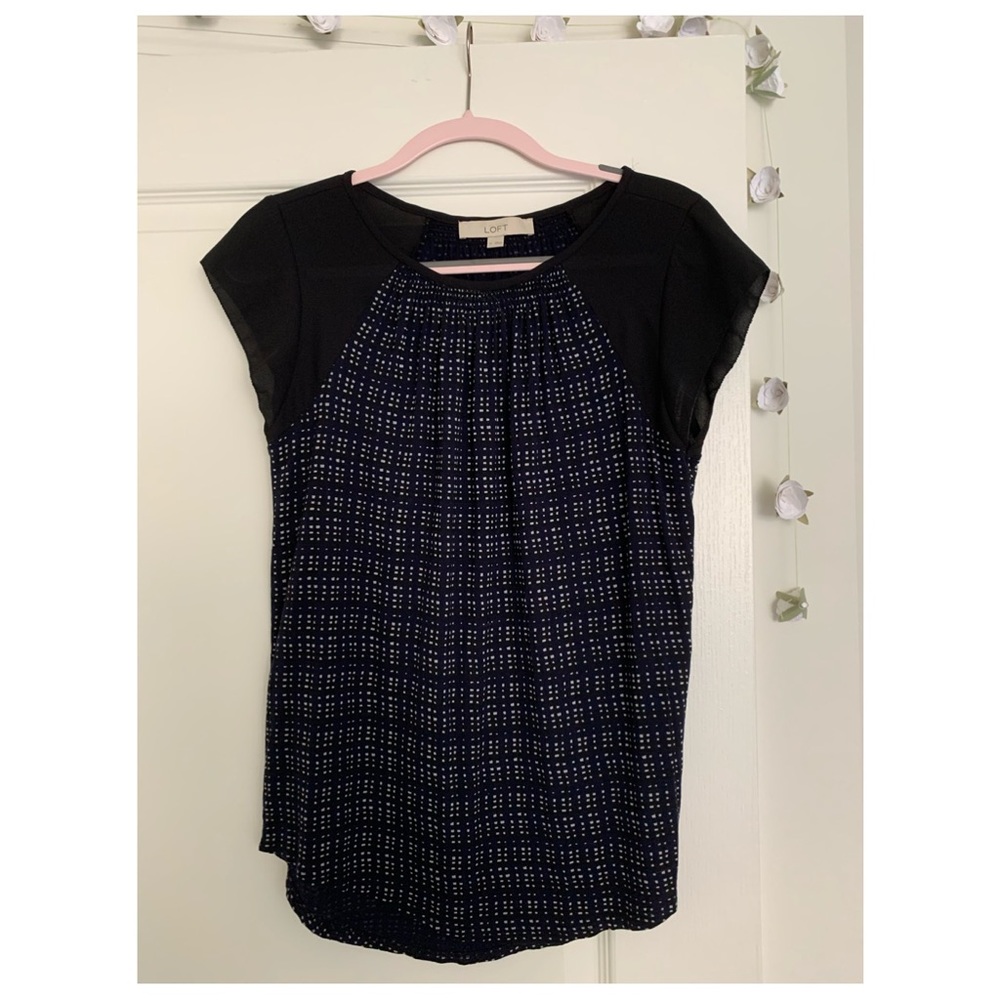 LOFT Mixed Media Cap Sleeve Blouse (Size M)